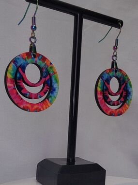 Tie-Dye Multicolor Hoop Drop Earrings - Women Jewelry